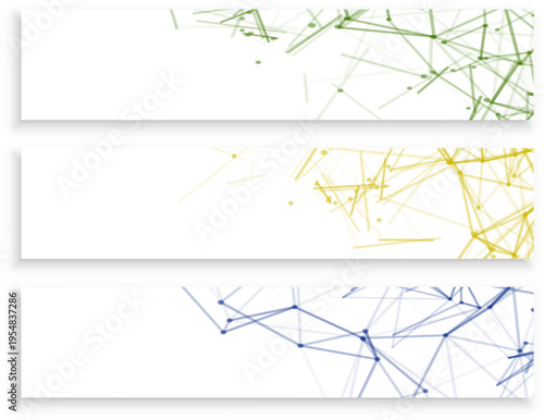 点と線で構成されたネットワーク構造の抽象背景バナーセット、テクノロジーや通信をイメージした未来的デザイン素材