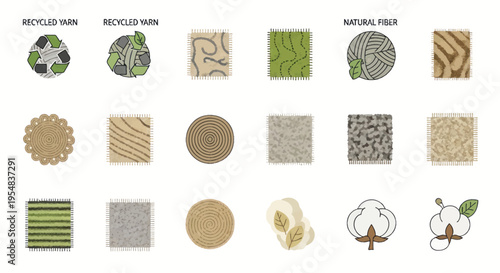 Variety of Sustainable and Eco-Friendly Textile Samples Displayed.