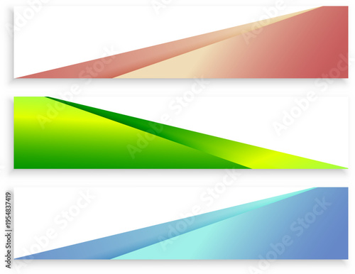 斜めに流れるグラデーションカラーが印象的なシンプル横長バナーデザインセット、ビジネスやウェブに使えるモダン背景素材