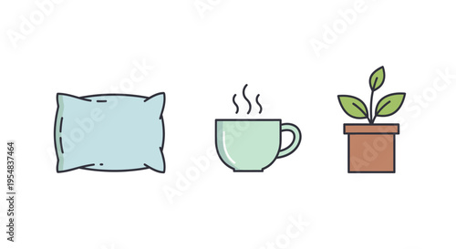 Soft Light Blue Pillow with Stitched Outline Isolated.