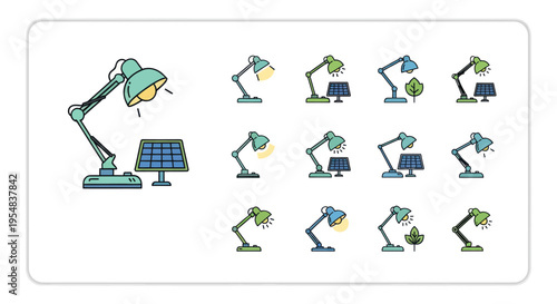 Collection of modern desk lamps powered by solar energy.