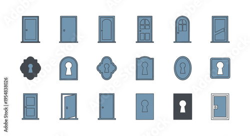 Collection of Various Blue Doors and Keyhole Shapes.
