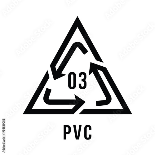 A black triangular recycling symbol with the number 03 inside indicating pvc plastic material identification high quality
