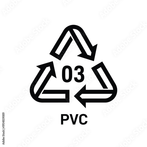 A black and white recycling symbol with the number 03 inside indicating polyvinyl chloride plastic high quality