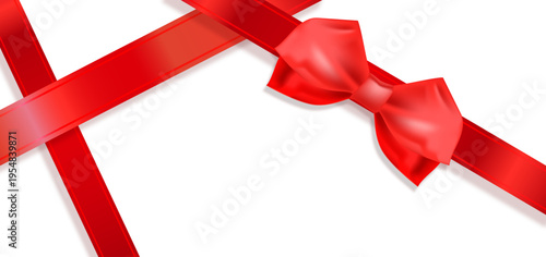 高級感のある赤いリボンと立体的な蝶結びのギフト装飾背景、プレゼントやセールバナーに最適な華やかデザイン