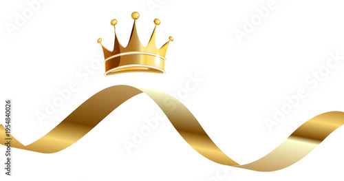 王冠と流れるゴールドリボンが上品に配置された高級感のある受賞やランキング表現に最適な装飾素材
