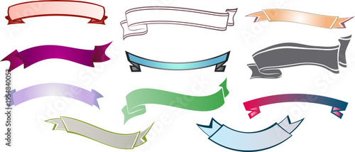 シンプルから個性的な形状まで幅広く使える手描き風とフラットデザインを組み合わせたリボン装飾セット