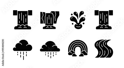 Water Icons Collection: Waterfall, Rain, Rainbow, River