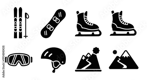 Winter Sports Equipment and Icons Set