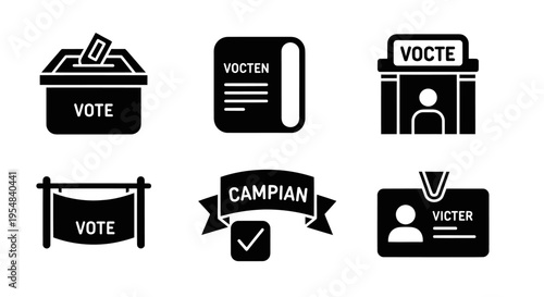 Voting and Election Icons: Ballot Box, Vote, Campaign, Voter ID