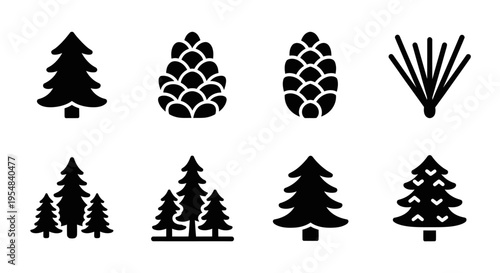 Pine Cone and Fir Tree Icons: Nature & Forest Symbol Collection