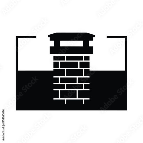 A stark black and white illustration depicts a fortified structure resembling a medieval watchtower or castle gatehouse high quality