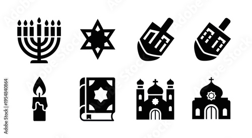 Collection of Jewish and Christian Religious Symbols Icons
