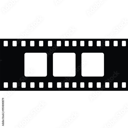 A simple black and white illustration depicts a strip of film with three frame openings high quality