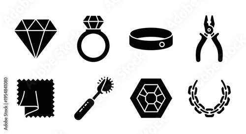 Jewelry Making Tools and Symbols Icon Set