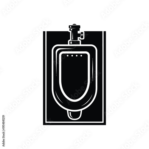 A stark black and white illustration depicts a classic porcelain urinal mounted on a dark wall high quality professional