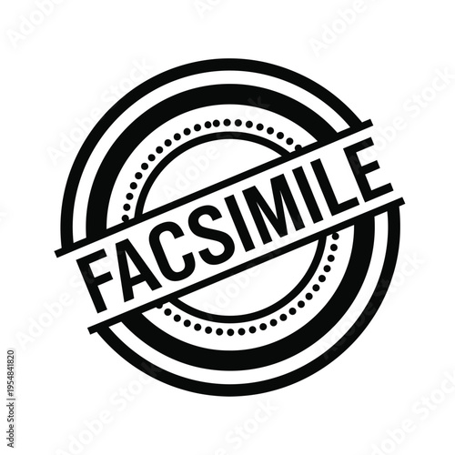 A striking black and white circular stamp displays the word facsimile in bold capitalized letters across its center