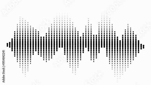 Halftones. Gradient of black and white dots. Musical sound design element. Vector illustration.