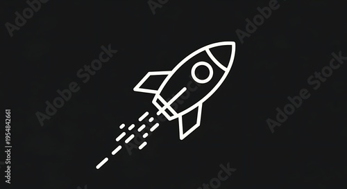 Rocket ship icon soaring through the dark sky.