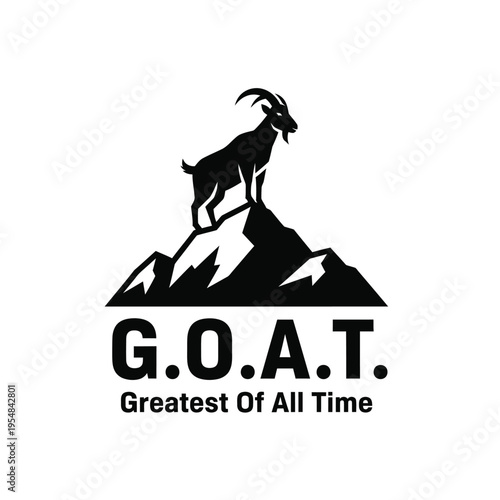 A striking black silhouette of a mountain goat stands atop a peak above the acronym g o a t