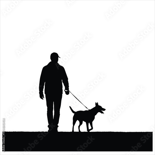 Vector silhouette of man walking dog