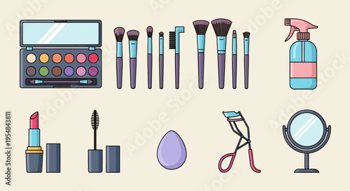 Assortment of Makeup Tools and Cosmetics for Beauty Application.