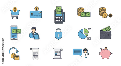 Colorful Set of Financial and Banking Icons.
