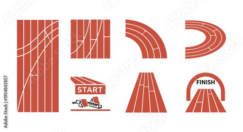 Collection of Running Track Sections and Starting Line.