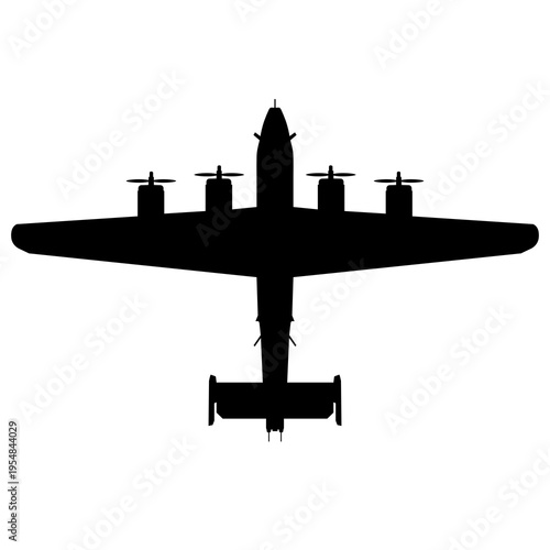 Consolidated B-24 Liberator WWII Heavy Bomber Plan View Silhouette Black Isolated White