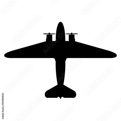 Obraz na plátne Douglas DC-3 Dakota Classic Twin-Engine Airliner Plan View Silhouette Black Isol