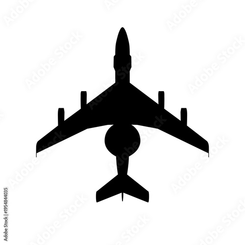 Boeing E-3 Sentry AWACS Airborne Early Warning Aircraft Plan View Silhouette Black Isolated White