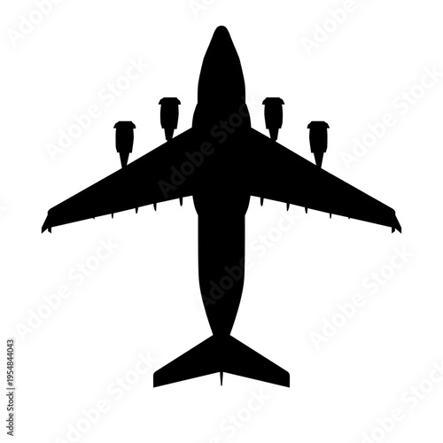 Boeing C-17 Globemaster III Military Strategic Airlifter Plan View Silhouette Black Isolated White