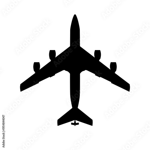 Boeing KC-135 Stratotanker Aerial Refuelling Tanker Plan View Silhouette Black Isolated White