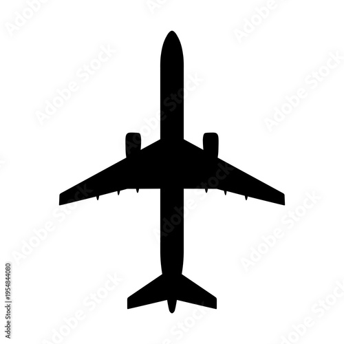Boeing 757 Narrow-Body Medium-Range Twin-Engine Jet Plan View Silhouette Black Isolated White