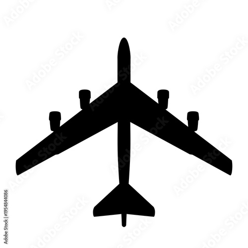 Boeing B-52 Stratofortress Eight-Engine Strategic Bomber Plan View Silhouette Black Isolated White