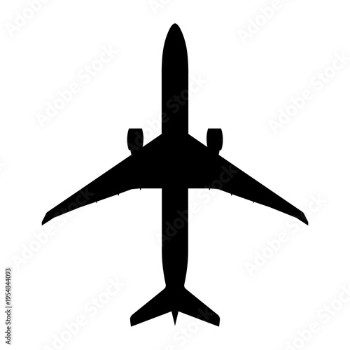 Boeing 777 Triple Seven Wide-Body Ultra-Long-Range Jet Plan View Silhouette Black Isolated White