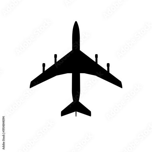 Boeing 707 Jet Age Pioneer Four-Engine Swept-Wing Airliner Plan View Silhouette Black Isolated White