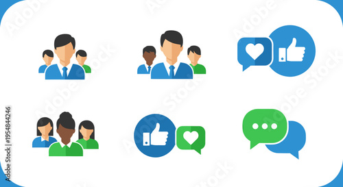 Social Media Icons: People Likes and Chat Bubbles.