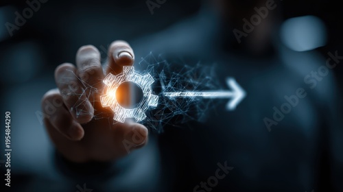 Boosting productivity through efficient time management businessman holding glowing gears icon in abstract workspace