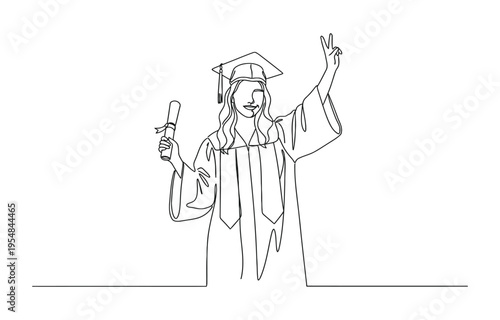 Foto One continuous line art drawing flat drawing Graduated woman.