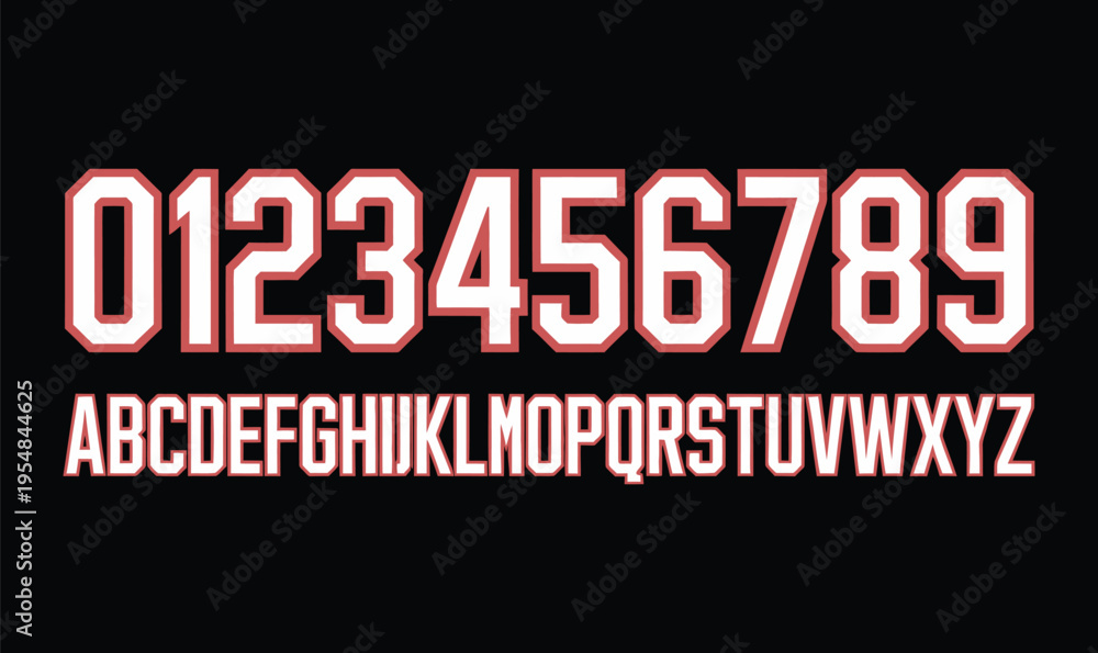 Fototapeta premium Varsity Sports Alphabet and Numbers Vector Set for Athletic Team Jersey and College Apparel Design