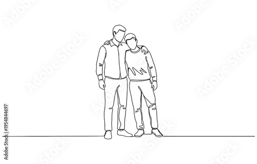 Single continuous one line drawing of a happy businessman helping his colleague rise .