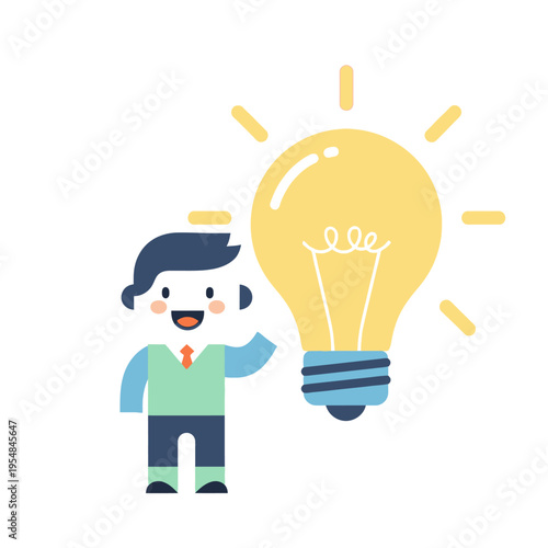 Happy Businessman with Bright Idea Light Bulb