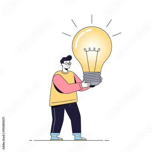 Man Holding Giant Light Bulb - Idea Generation, Innovation Concept