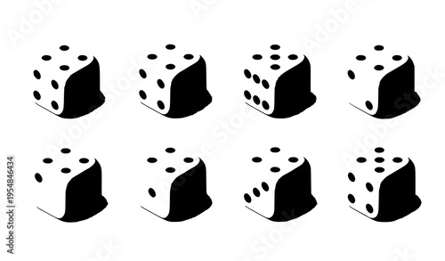 Realistic isometric white dice set with numbered sides clean casino gambling vector collection