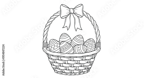 Vector Easter basket with decorated eggs