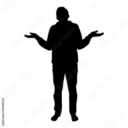 Man silhouette shrugging shoulders in confusion vector illustration