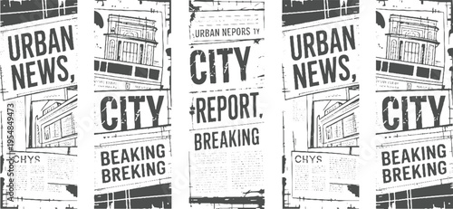 Urban news city report breaking news headlines on vintage newspaper pages with architectural