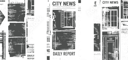 Vintage newspaper pages with city news and daily report headlines and