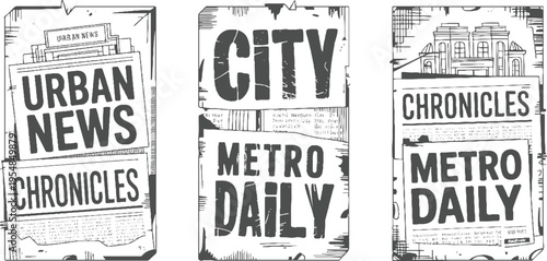 Three vintage newspaper headlines urban news city metro daily chronicles with building